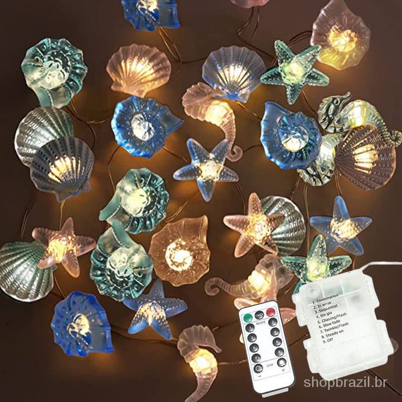 Luz de corda LED temática interna e externa 3M, elefante de bateria náutica, decoração de estrela do mar 30, concha NKPN