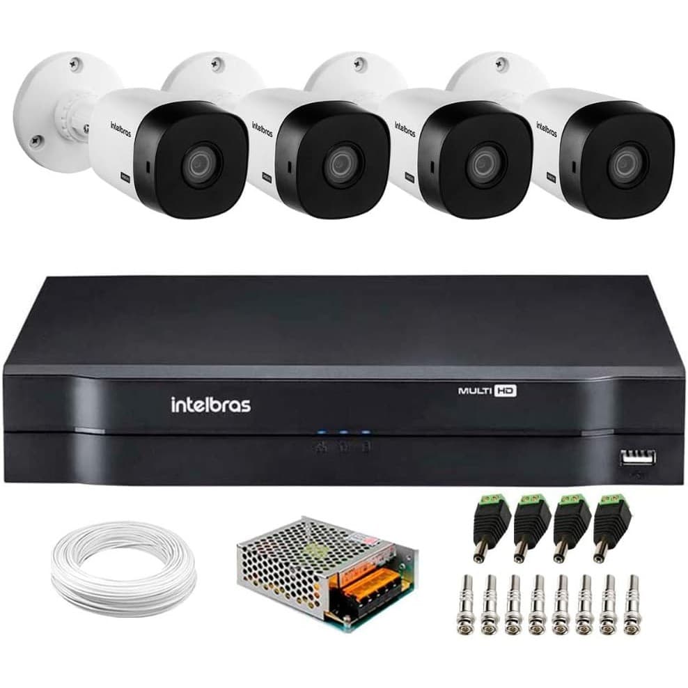 Kit cftv 4 Câmeras HD 720p VHL 1120 B + DVR 1004 Intelbras + Acessórios