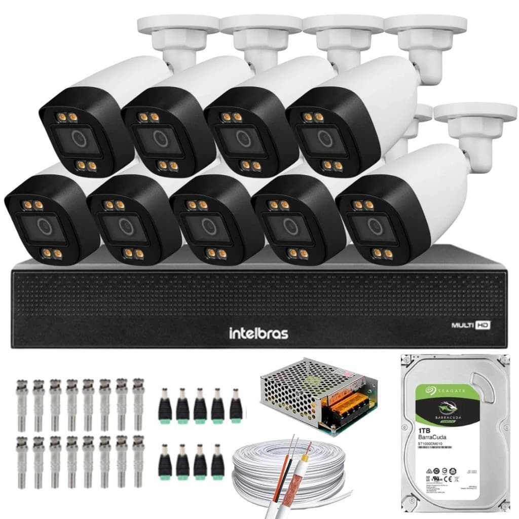 Kit 9 Câmeras Segurança Color 1080p 2.8mm Dvr Intelbras 1tb