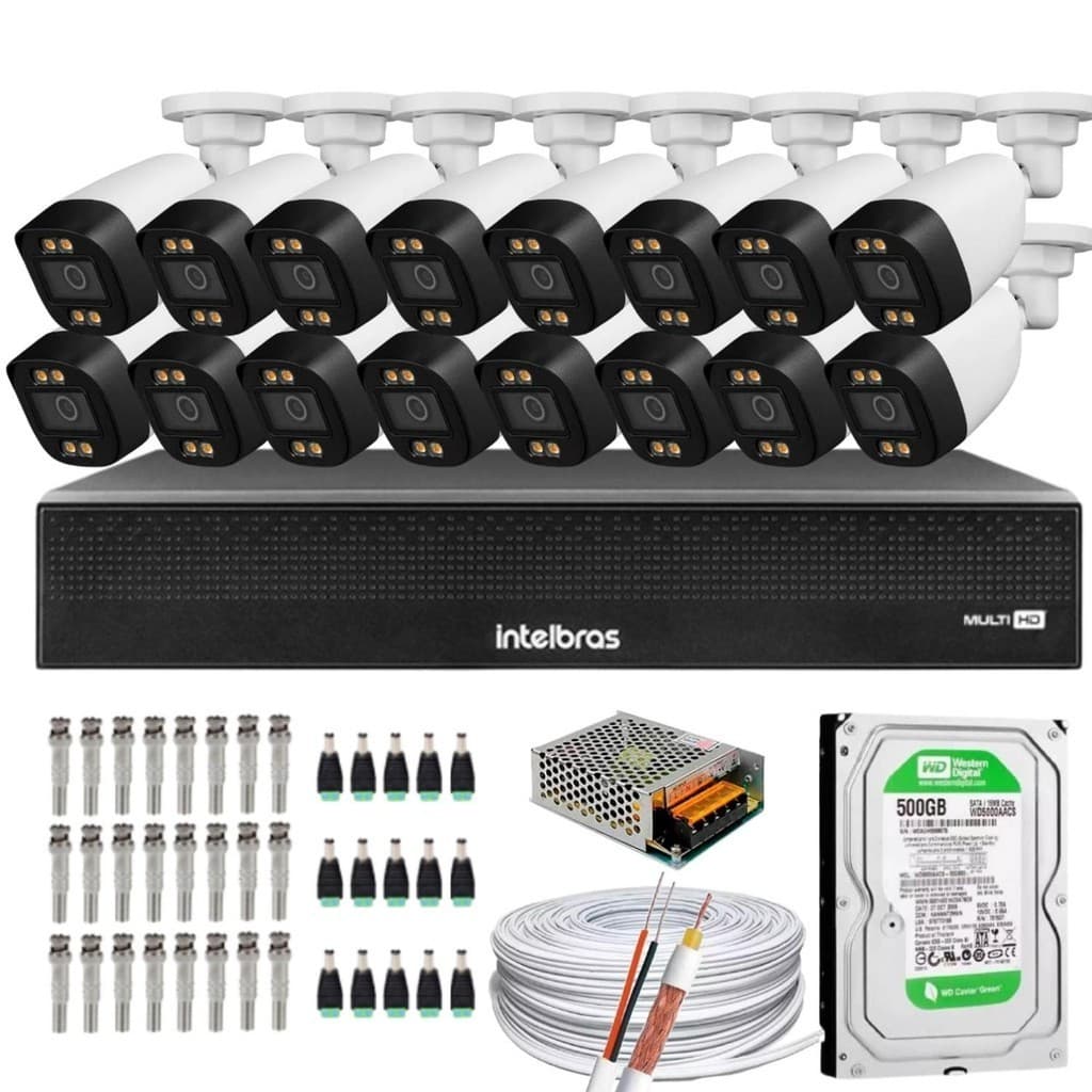 Kit 16 Câmeras Full Color Dvr 1116 Intelbras C/ Hd 500gb