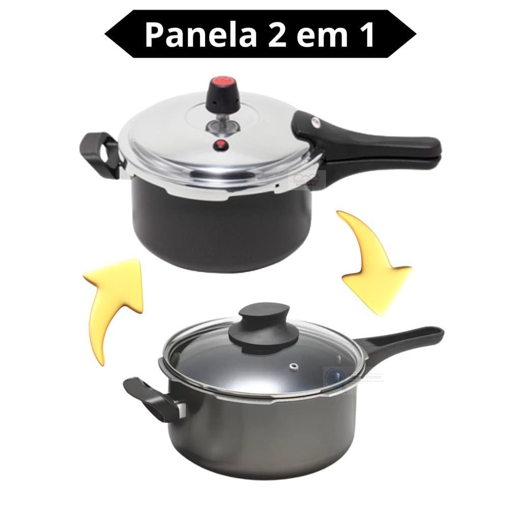 Panela Pressão 3,0 Lts Fechamento Externo Antiaderente com 2 Tampas Vidro para Servir na mesa