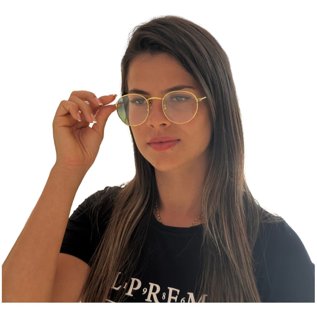 Óculos Armaçao Grau Round Retro Dourada Feminino Original