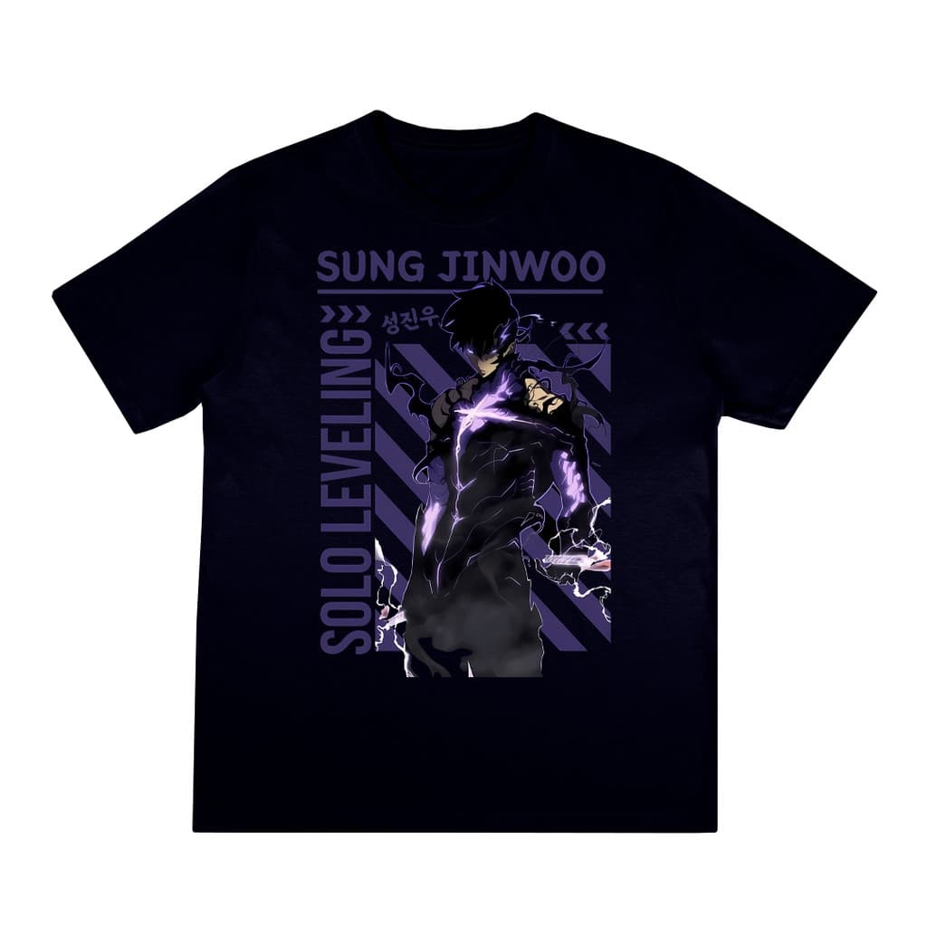 Camiseta Solo Leveling Anime Sung Jin Woo Estampa DTF 100% Algodão Fio 30.1 Penteado Streetwear Unissex Presente Geek