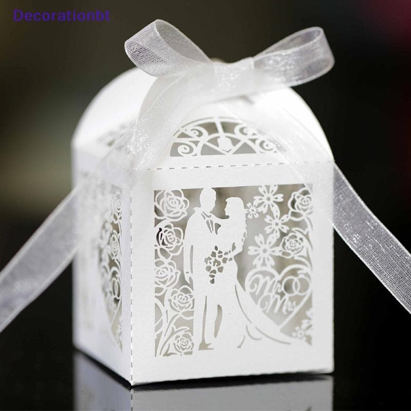 Decorationbt 50 Peças Caixas De Lembrancinhas De Casamento Com Fitas Vintage Pequena Caixa De Presente Esculpida Doces O