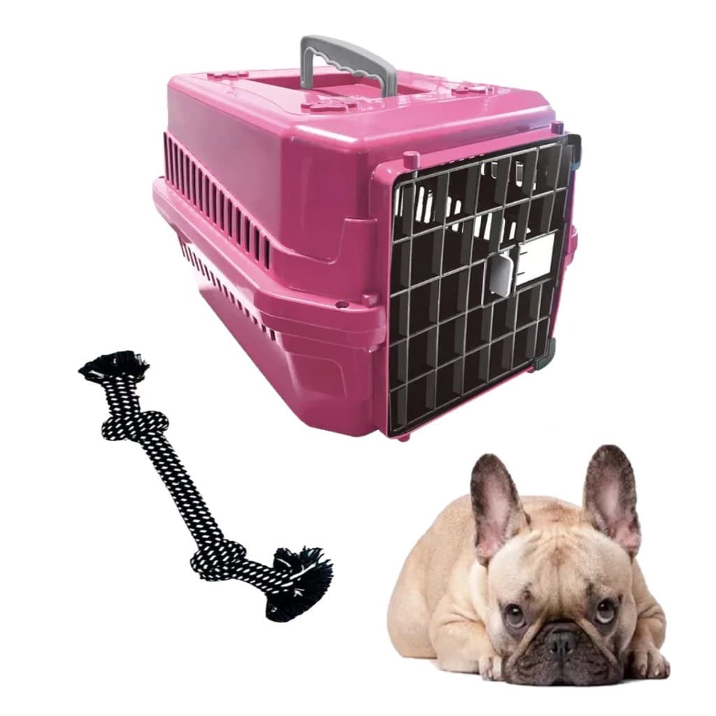 Kit Mordedor Corda Pet Dog + Caixa Transporte Pet N2 Rosa