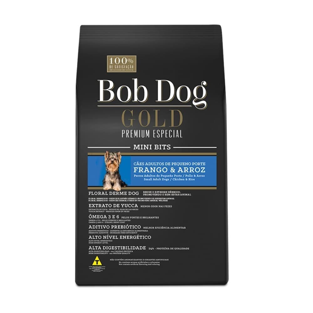 Ração Bob Dog Gold Premium Especial Mini Bits Adultos Frango e Arroz 15kg Fosferpet Original