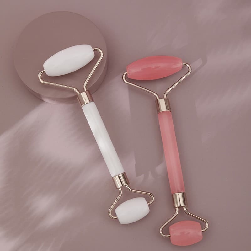 Conjunto De Rolo Facial De Jade Natural , Massageador Ponta Dupla Com Placa Gua Sha Em Formato De Coração , Ferramenta D