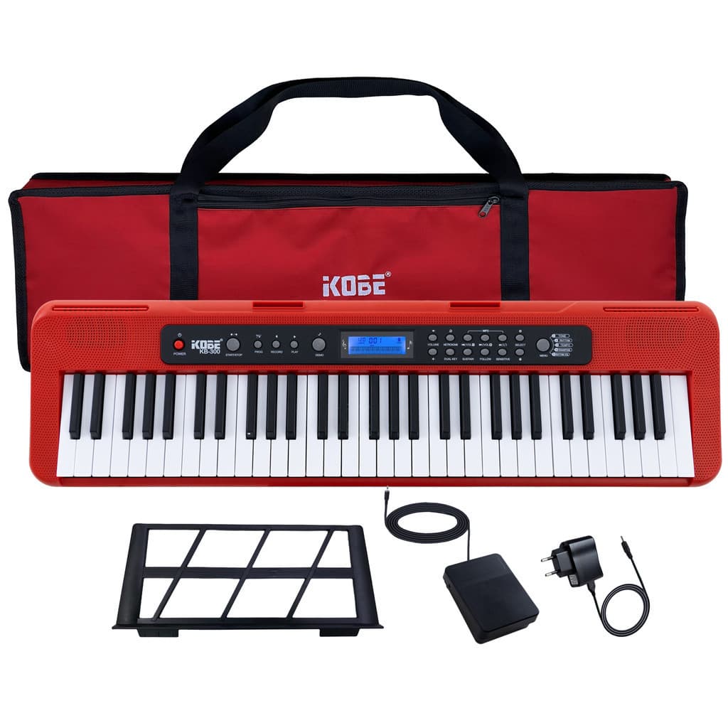 Kit Teclado Kobe KB-300 Musical Iniciante 61 Teclas com Sensibilidade Com Capa e Pedal