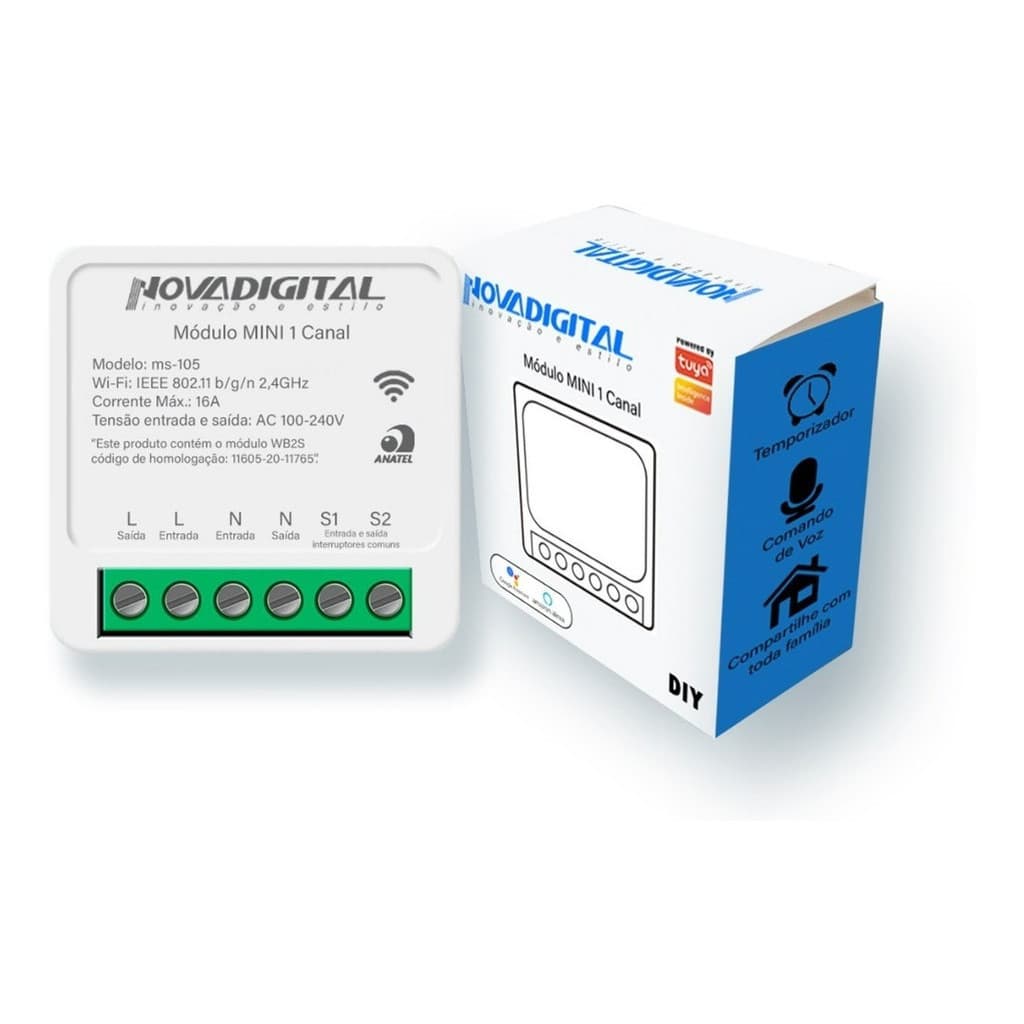 Modulo Relé Wifi Mini 1 Canal Tuya Nova Digital Google Alexa
