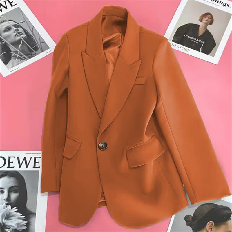 Laranja terno jaqueta feminina 2025 outono novo estilo coreano Casual textura terno de comércio exterior