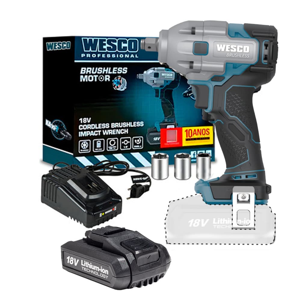 Chave de Impacto Wesco 18v Ws2407 Brush + Bat 2,0 Ah