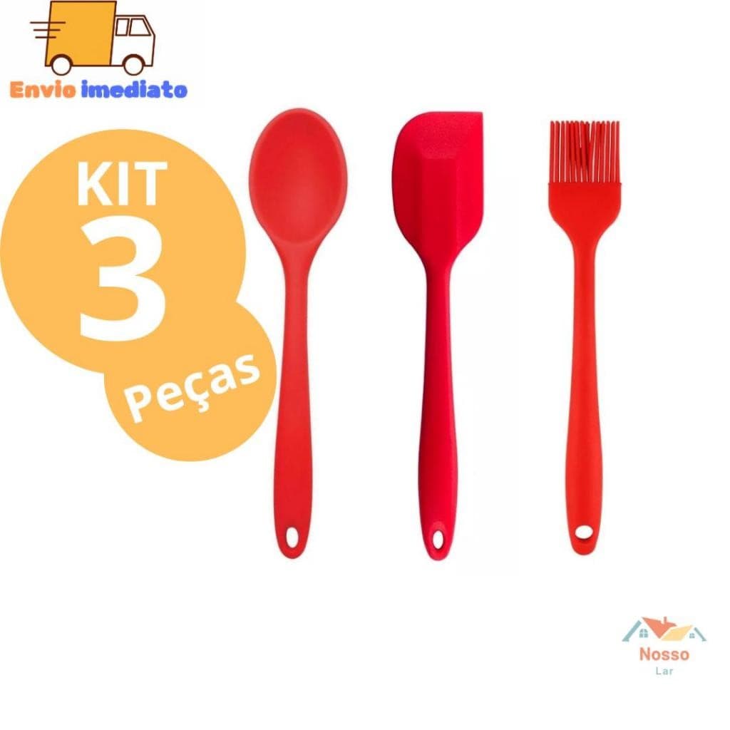 kit3  de silicone 1 Colher de Arroz 1 Espatula Pao Duro 1 Pincel de Silicone Grande para uso Culinario