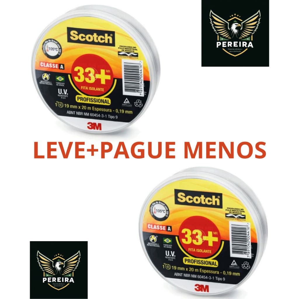 Fita Isolante 3M Profissional SCOTCH 33+  19mm x 20M kit com 3-2 e 1 fita