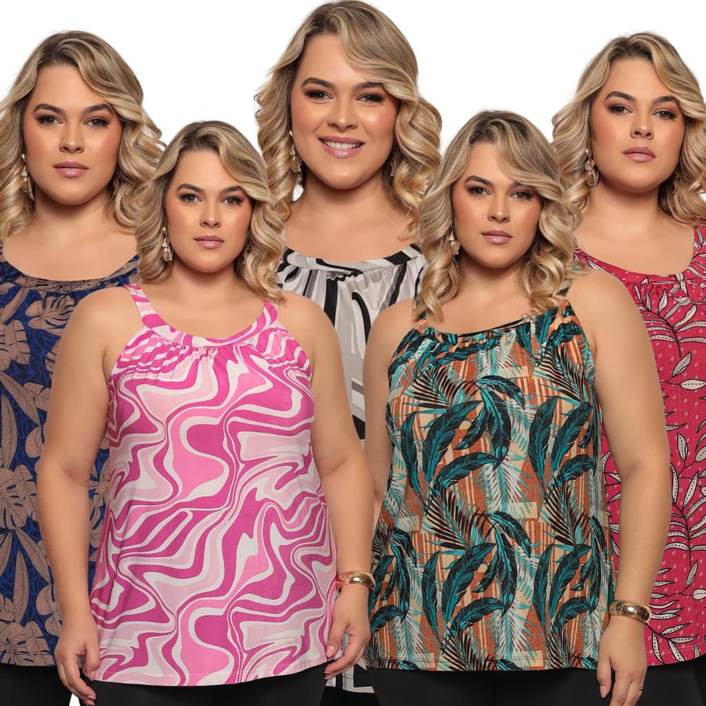 Kit 5 Blusas De Alça Estampada Versátil Casual Liganete Estampa Sortida