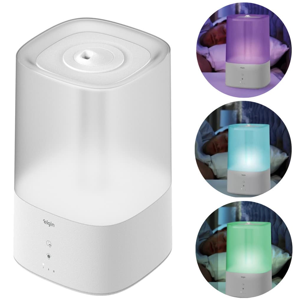 Umidificador de Ar Ultrassônico Touch 4L Com Difusor de Aroma Cromoterapia Elgin