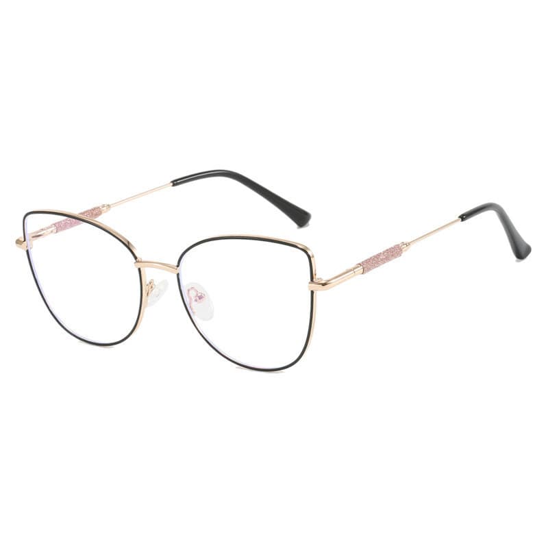 Óculos Femininos , Olhos De Gato Metálicos , Lentes Planas , Novas Armações De Da Moda , Azuis Lisos Resistentes À Luz