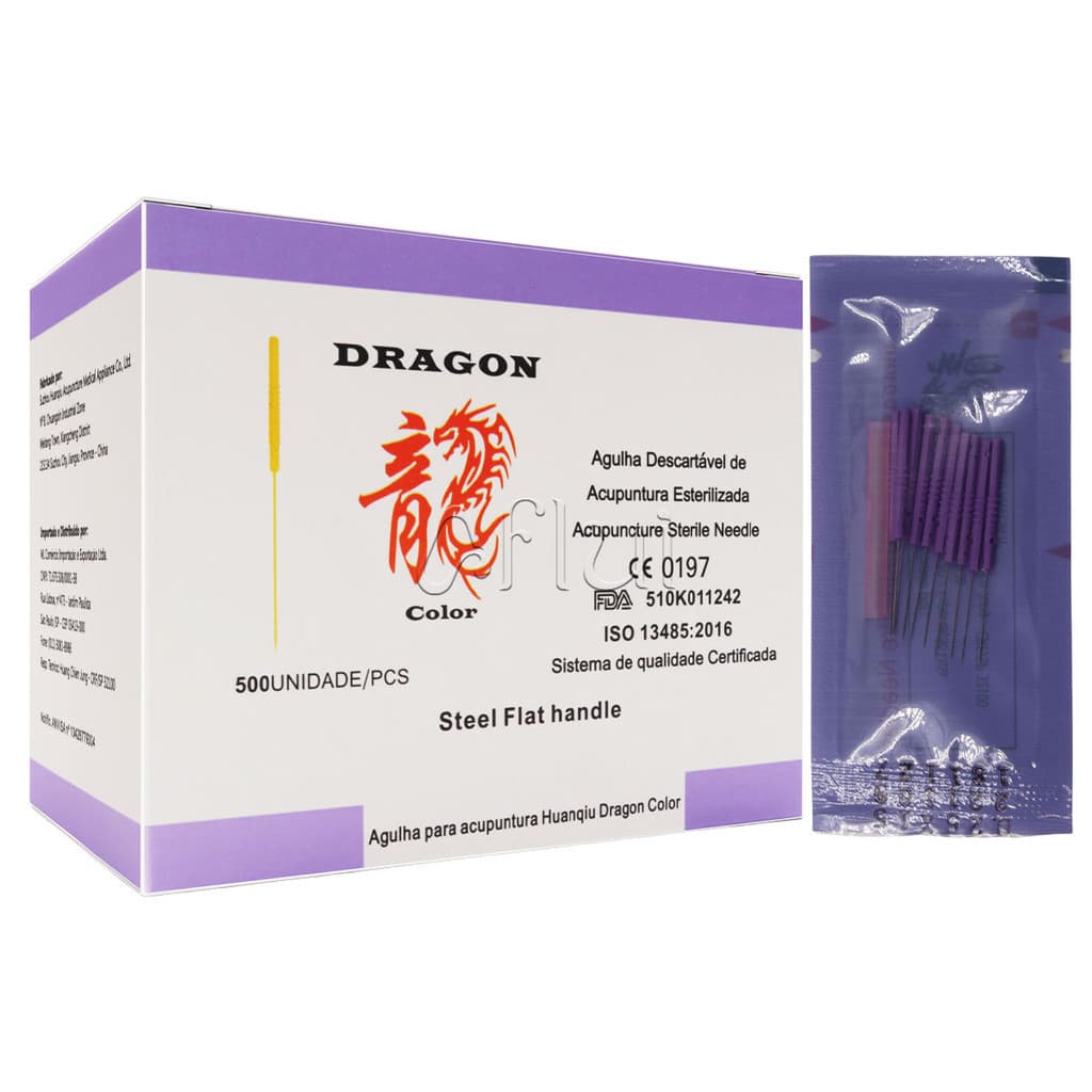 Agulhas Acupuntura Sistêmica Dragon 500 un Cabo Plástico Colorido