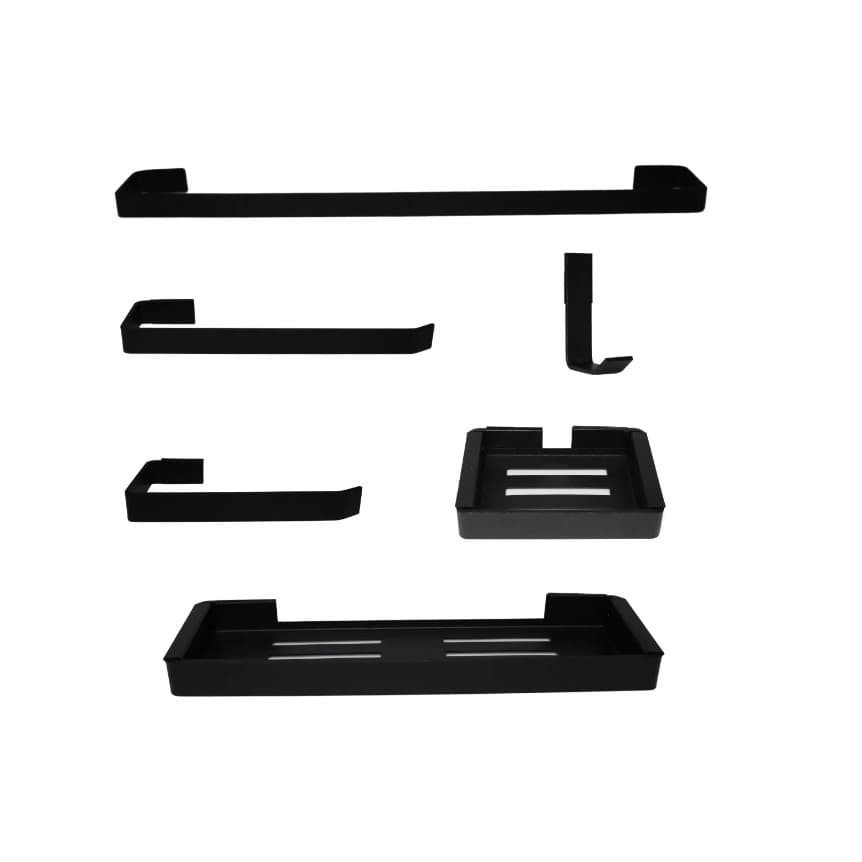 Kit Acessórios Para Banheiro Lavabo 6 Peças Alumínio - PRETO