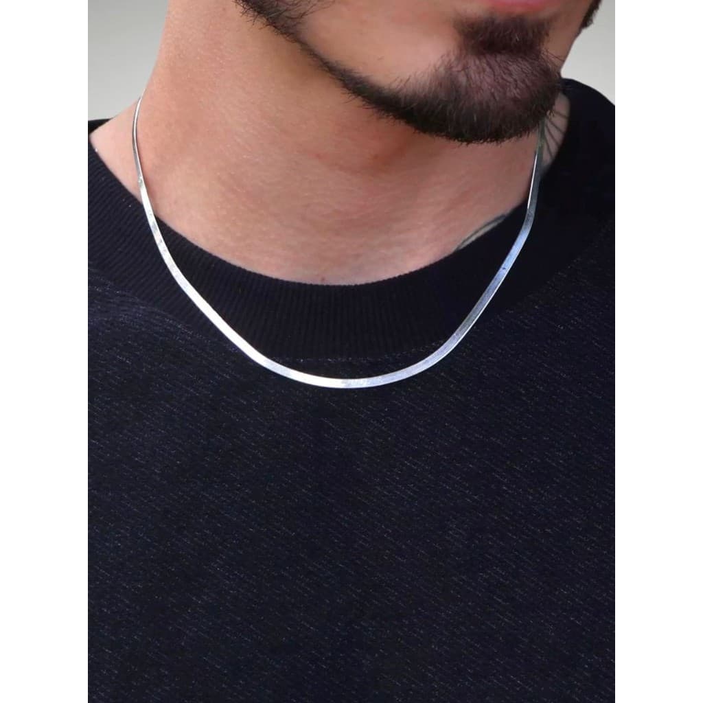 Corrente Gargantilha Masculina de Prata 925 Cordão Laminada Fina Colar 50cm