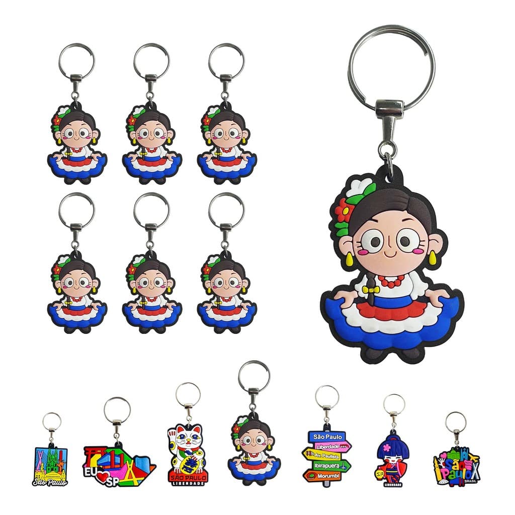 Kit 12 Chaveiros De Borracha Turístico Menina Paraguaia