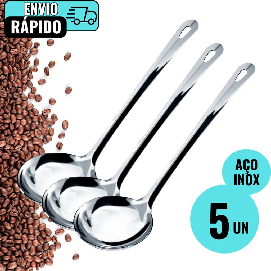 Kit 5 Unidades de Concha De Feijão Sopa em Aço Inox Premium Para Caldos Molhos Restaurante Bares