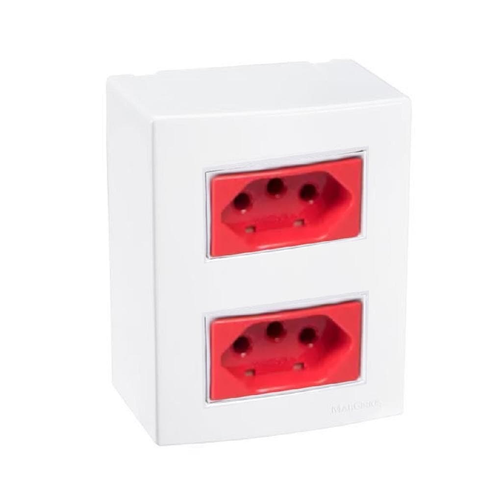 CAIXA SOBREPOR TOMADA DUPLA 10/20A BIVOLT VERMELHA SISTEMA X LINHA SLEEK MARGIRIUS