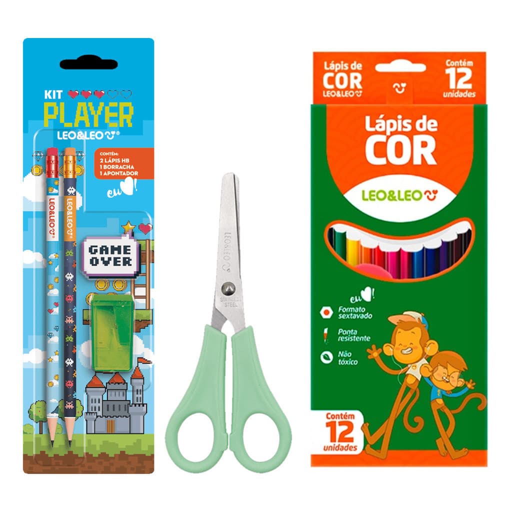 Kit Lapis De Cor 12 Cores + 2 Lapis + Borracha + Tesoura