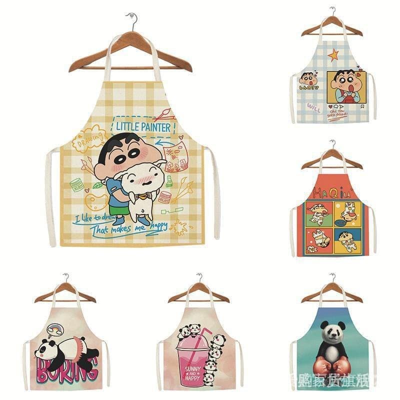 Um avental avental Avental de bolso de arroz Avental adulto à prova de óleo Lápis de cera Shin-Chan Macacão de desenho animado Cozinha Avental de cozinha Macacão de pintura infantil 5 /4