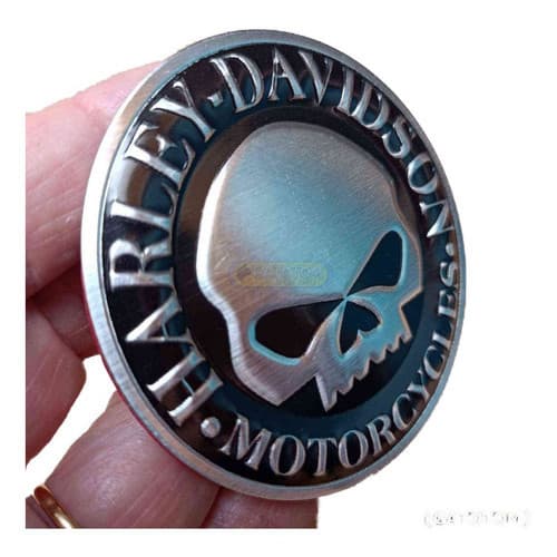 Emblema Harley Metal Adesivo Caveira Prata Motor H. Davidson
