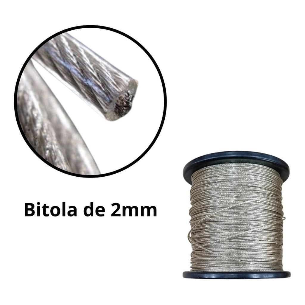 Bobina 100 Metros Cabo Aço Revestido 2mm Para Varal