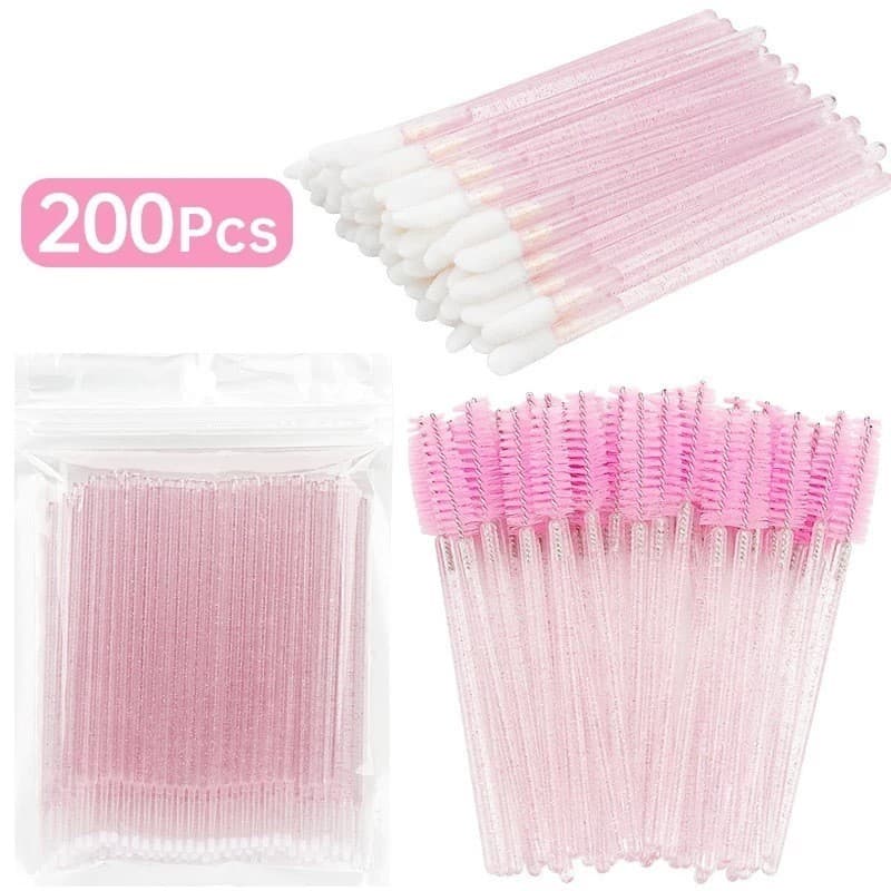 Kit - 50 Escovinhas + 100 Microbrush + 50 Aplicador de Batom Alongamento Cilios