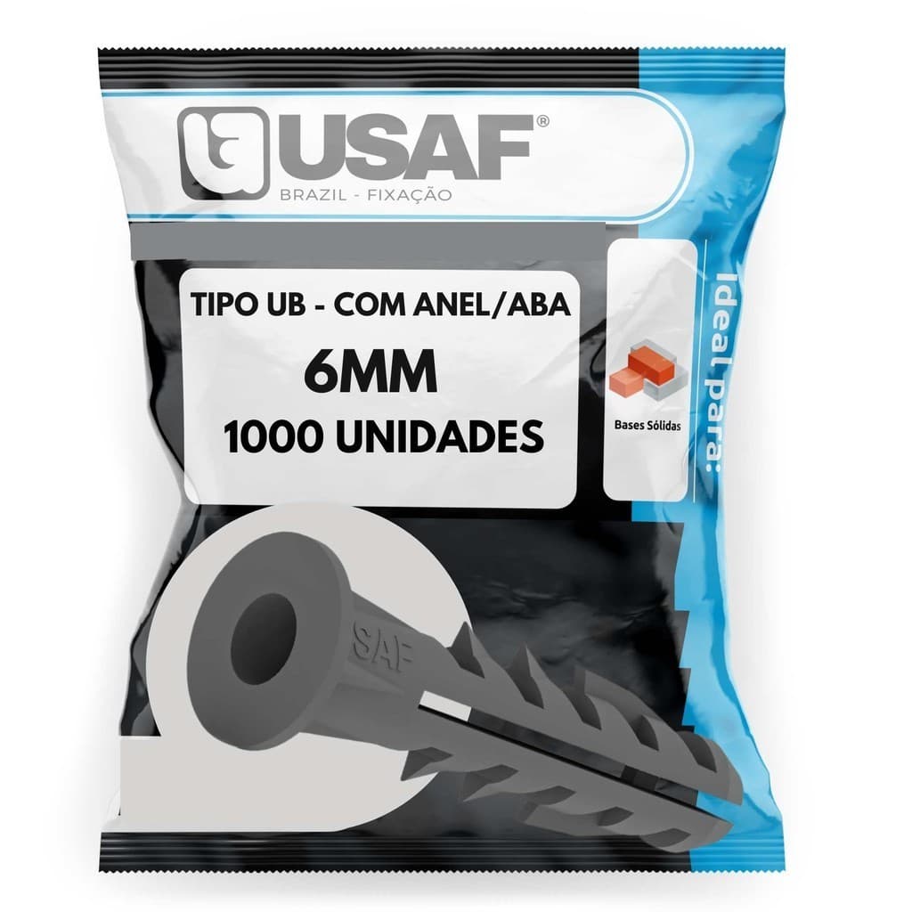 Bucha UB Tradicional 6mm Com Aba Usaf Pacote 1000 Unidades