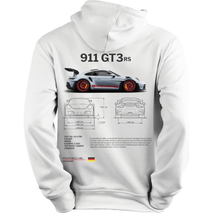 Blusa de Moletom Branco Personalizado Porsche 911 Gt3 Rs