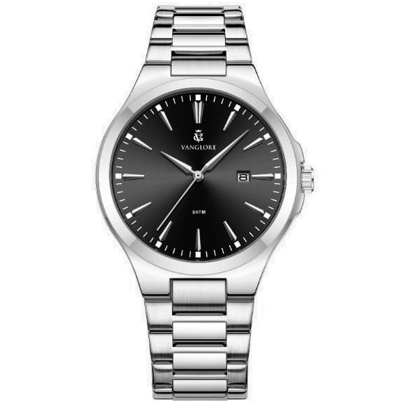 Relógio Masculino Slim Prata Visor Preto 40mm Pulseira Aço Inox Vanglore Upclassic