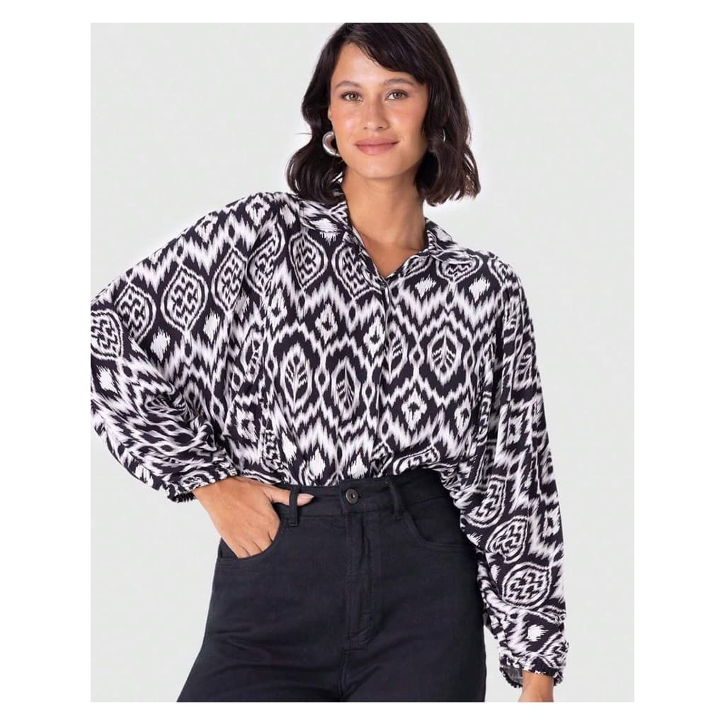 Camisa Feminina Estampada Franzido Frontal Em Viscose - MALWEE