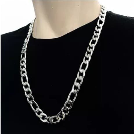 Corrente Grossa Masculina Feminina 60cm Corrente Fígaro 3x1 Aço Inox Cordão 12mm