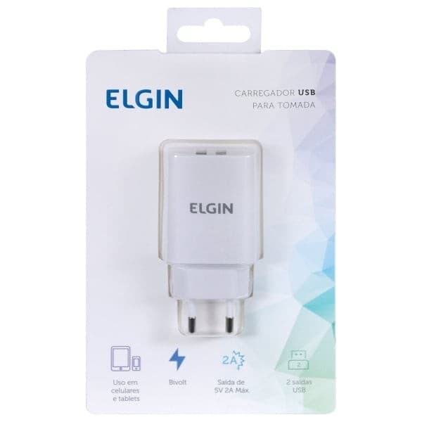 Carregador Elgin USB p/Tomada c/2 Saídas