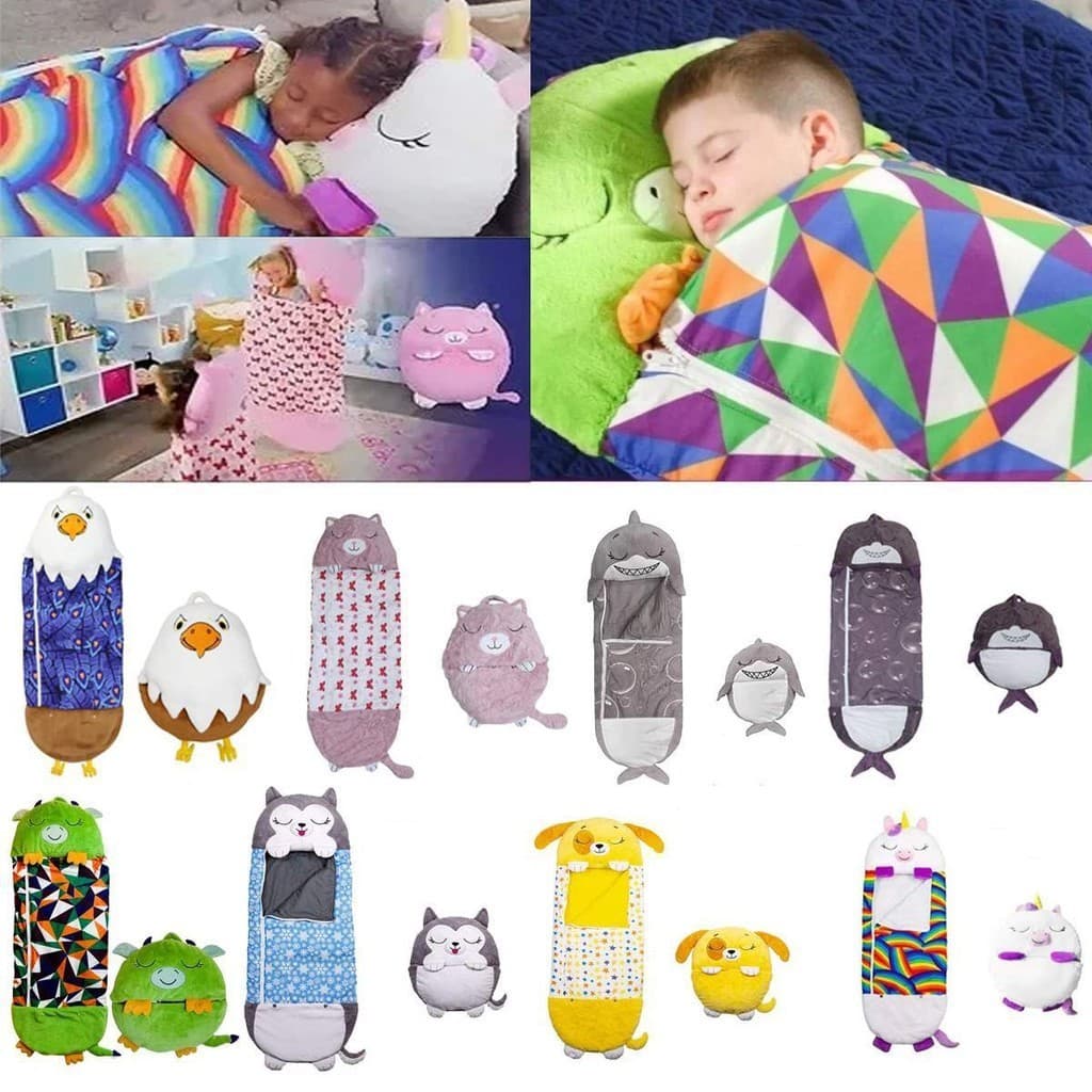 Saco Dormir Infantil Juvenil Plush Almofada Pelúcia Animais Viagem