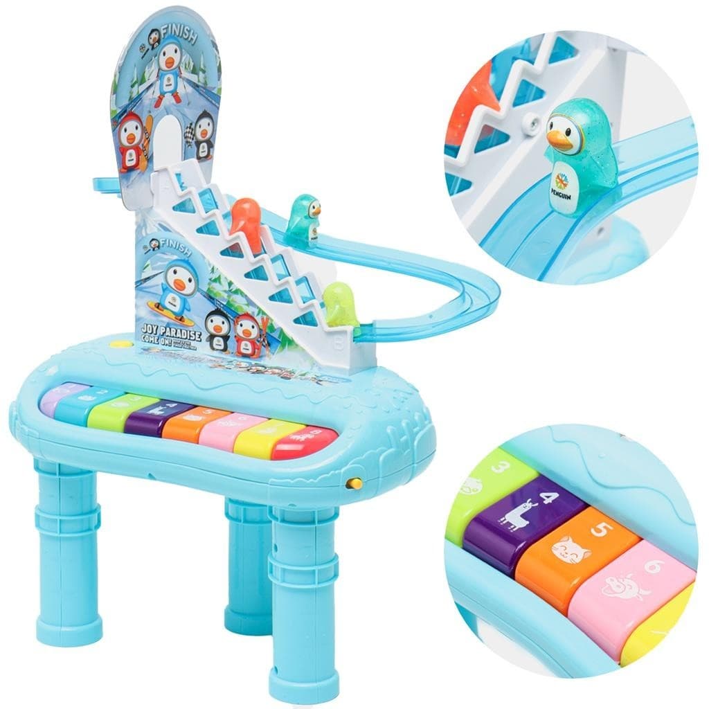 Piano De Pinguim Feliz Escorregador Infantil Teclado Musical Para Criancas Divertido Escadinha 2 Em 1 - Dm Toys