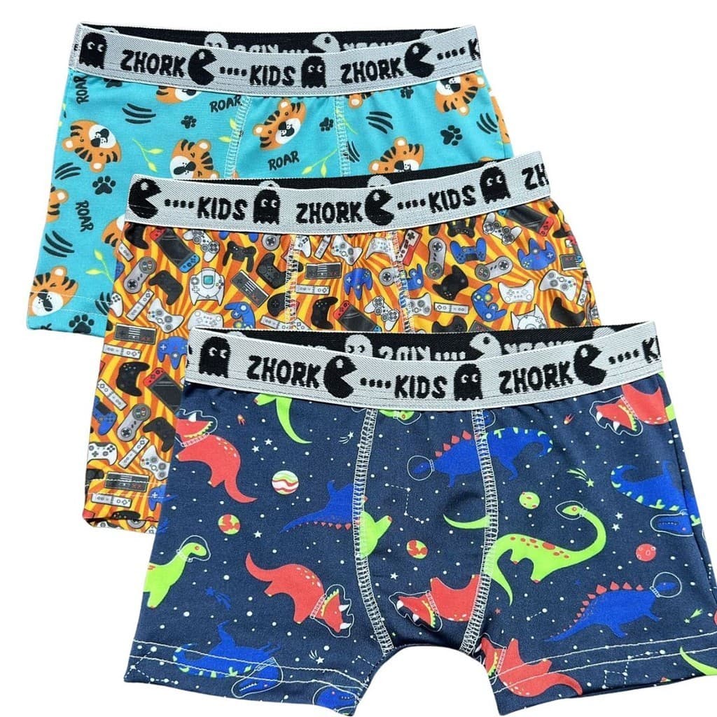 Kit 3 Cuecas Box Microfibra Forro 100% algodão 4 ao 8 Boxer Infantil Estampas Sortidas