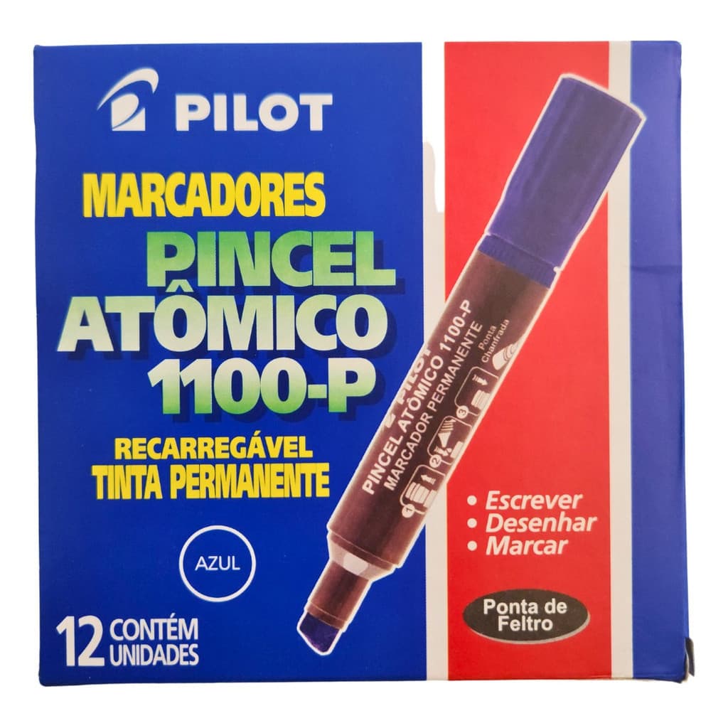 Pincel Marcador Canetao Atômico Pilot Permanente Cores 12 Unidades