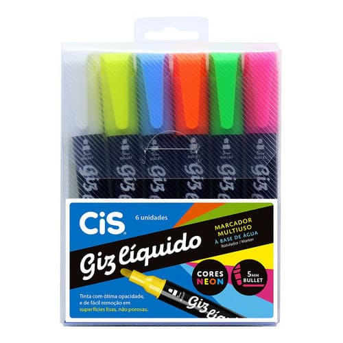 Giz Líquido Marcador Multiuso C/6 Cores - Cis