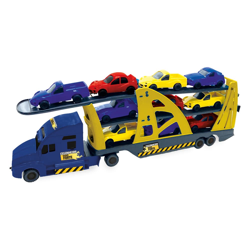 BRINQUEDO CARRINHO CAMINHÃO CEGONHA FROTA FORTE COM 10 CARRINHOS HOMEPLAY