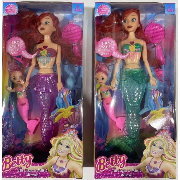 Brinquedo sereia princesa com boneca pequena e luz e som boneca presente de natal NN-5177