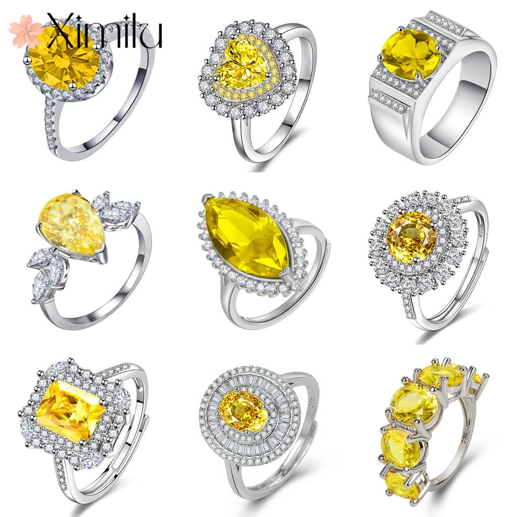 ❤ Luxuoso Anel Original Multi Estilo Citrino Série Anel de Duas Cores Rectangular Diamante Oval Grande Anel Topázio Feminino Amante Jóias de Presente