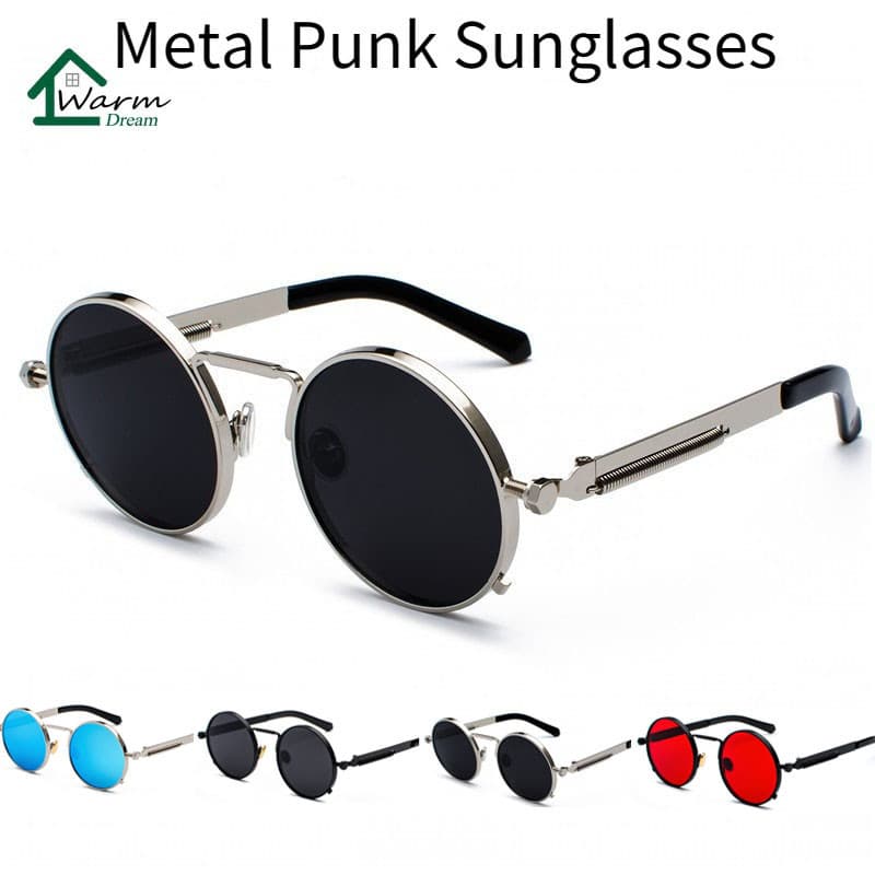 Óculos De Sol Clássicos Punk Retro Redondos Metálicos Steampunk Gothic Glasses UV400 Summer Sunscreen