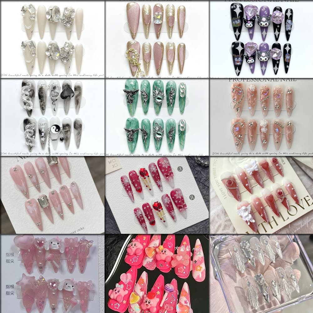 100 % HANDMADE Pregos De Ponta Longa Stiletto Artificial Arte De Unhas Artificiais Amêndoa Pão De Camélia Fototerapia Reutilizáveis E Removíveis Falsos