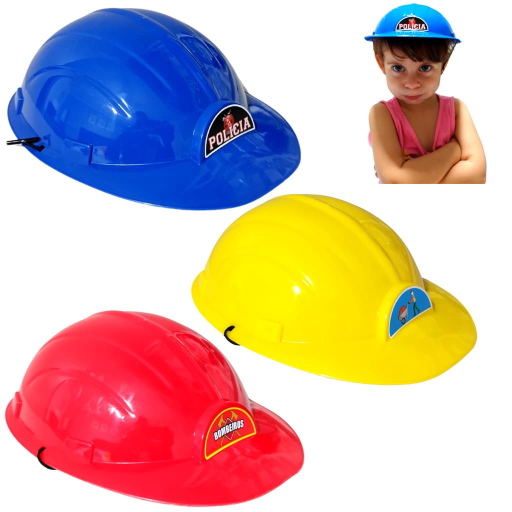 Kit 3 Capacete Infantil Bombeiro Engenheiro Policia Brinquedo Educativo Profissões