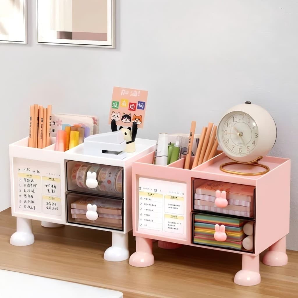 Organizador Porta Coelhos Fofo Gaveta Treco Maquiagem De Mesa Pequeno Multifuncional