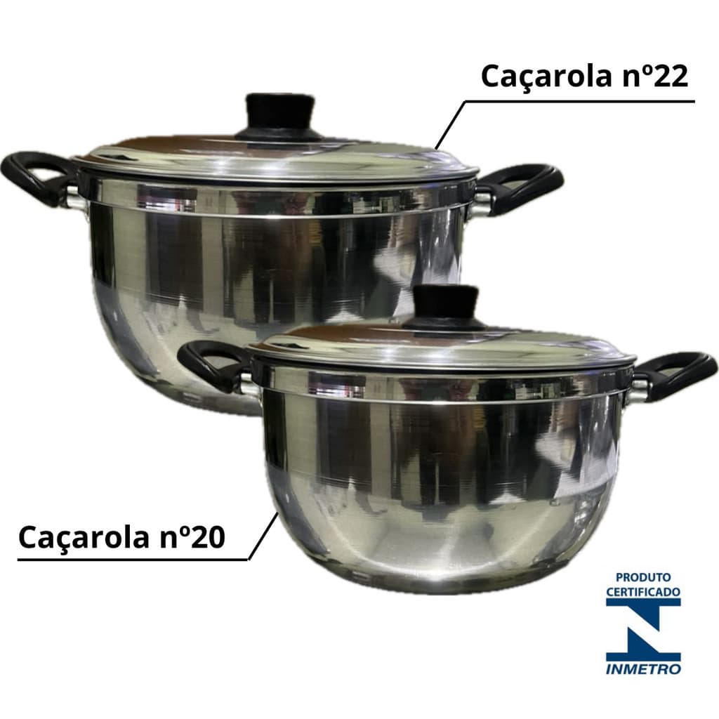 Kit 2 Panelas Avulsas Grandes Alumínio Grosso Polido N. 22 e N. 20